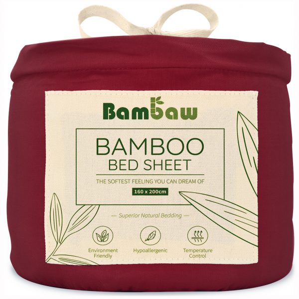 Bambusowe prześcieradło burgundowe Bambaw wegański jedwab 160x200
