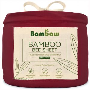 Prześcieradło Bambusowe z Gumką Burgundowe 180x200 Bambaw wegański jedwab