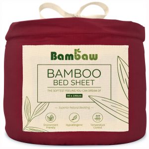 Prześcieradło Bambusowe Burgundowe 90x190 Bambaw Wegański Jedwab Bordowe