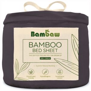 Bambusowe prześcieradło z gumką grafitowe Bambaw wegański jedwab 180x200
