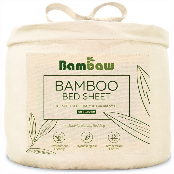 Prześcieradło Bambusowe Bambaw Kość Słoniowa Kremowe 90x190 Bambaw wegański jedwab