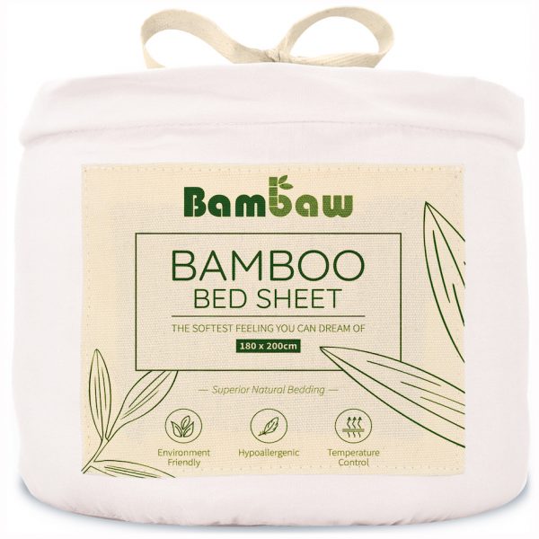 Prześcieradło Bambusowe Białe 180x200 Jedwab wegański Bambaw